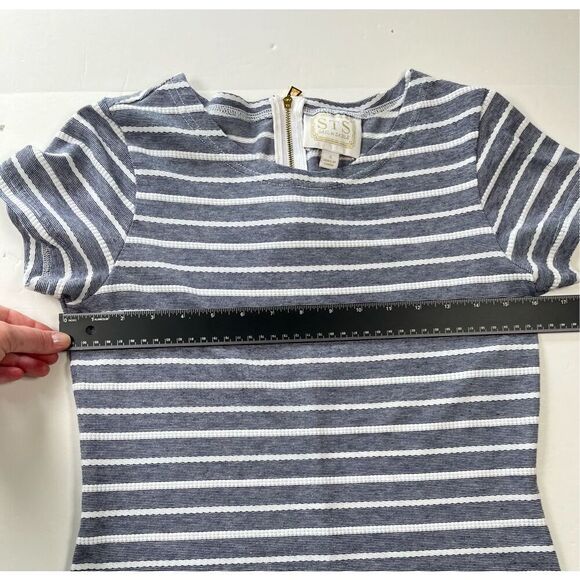 Sail To Sable Short Sleeve Cotton Knit Dress Blue w Rope Like Stripes Size Small - Picture 5 of 8